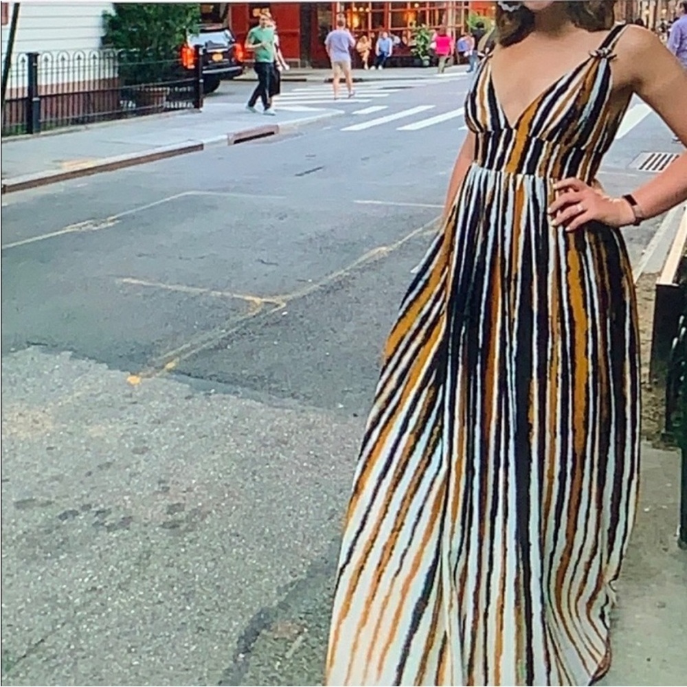 Ronny Kobo Sallee Elegant Striped Tiger Print Deep V-Neck Maxi Dress SXS NWOT - Picture 4 of 15